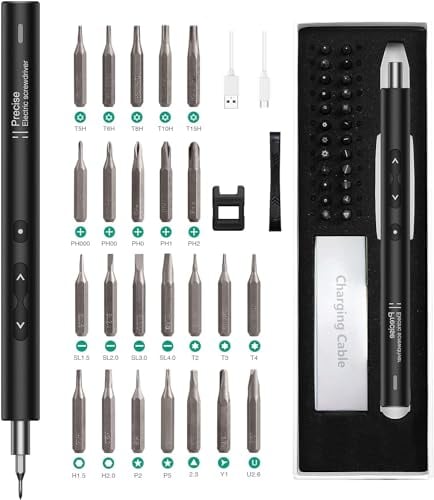 ORIA Cacciavite Elettrico di Precisione, 28 in 1 Portatile Kit Cacciavite Magnetico con 24 Puntes, Ricarica USB & 3 Illuminazione a LED, Kit di Strumenti Riparazione per Smartphone, Computer - Nero