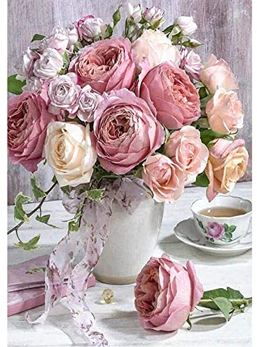 QUIIEOSKIA 5D DIY Diamant Painting Bilder, Diamond Painting Kits Full Drill, Diamant Kristall Leinwand Strass Stickerei Bilder Painting nach Zahlen für Erwachsene Kinder Dekorationen - Rose Blume