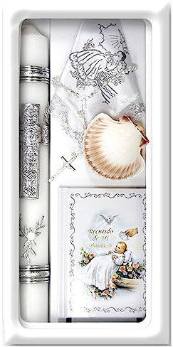 Baptism Candle Set for Boys Girls - Catholic - (Silver)