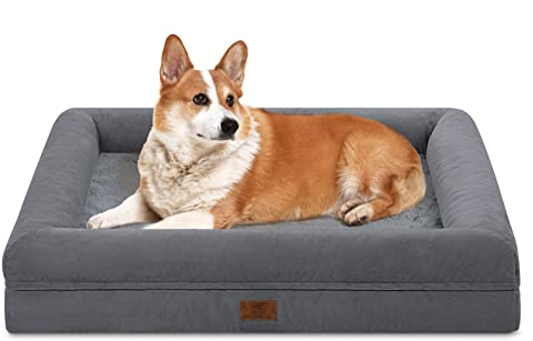 Yiruka MEIDUM Hundebett, Dunkelgrau Orthopädisches Hundebett, Waschbares Hundebett mit [Abnehmbarer Nackenrolle], Wasserdichtes Hundebett mit rutschfester Unterseite, Hundebett, Hundebetten für