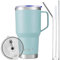 SUNTQ 30oz 850ml Tumbler mit Griff - Wiederverwendbare Reise Kaffee Tasse mit Stroh, Deckel - Doppelwandige Vakuum Isolierte Kaffeetasse - Thermische Tasse aus Edelstahl (Hellblau)
