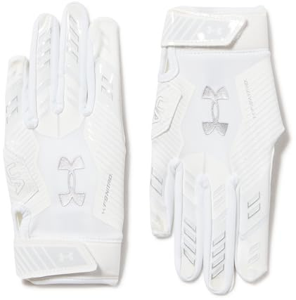 Under Armour Guanti da calcio F9 Nitro per ragazzo, (100) bianco/grigio distante/argento metallizzato, S
