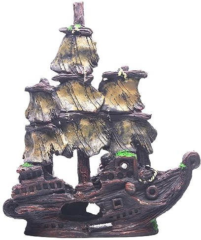 Saim Aquarium-Schiffswrack-Dekorationen, Aquarium-Ornamente, lebensechte Schiffsdekoration, Kunstharz, Piratenschiff-Dekoration, versunkenes Schiff, Tischdekoration, Fischgarnelen-Höhle