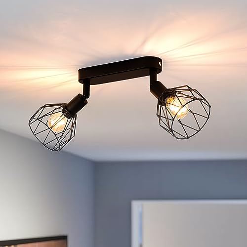 ANWIO deckenstrahler 2 flammig, vintage deckenlampe schwarz E14 drehbar, Deckenstrahler Schwarz mit rechteckigem Sockel,Deckenstrahler,deckenlampe led, lampe wohnzimmer kinderzimmer (ohne Glühbirnen)