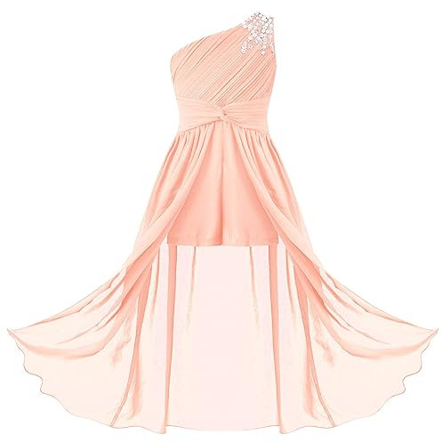 Freebily Vestito Lungo da Festa Ragazza Chiffon Abito da Cerimonia Damigella d'Onore Elegante Paillettes Vestito Principessa Sera Comunione Compleanno Nozze Senza Maniche Rosa 11-12 Anni
