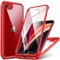 DOSNTO Double Sided Clear Case for iPhone SE 2022/SE 2020/8/7 (4.7''), Front and Back Full 360 Shockproof Drop Protection Phone Case Built-in Tempered Glass Screen Protector Rugged Phone Cover, Red
