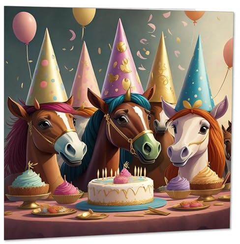 Pferde-Pony-Geburtstagskarte, Pferde, Ponys, 147 x 147 mm