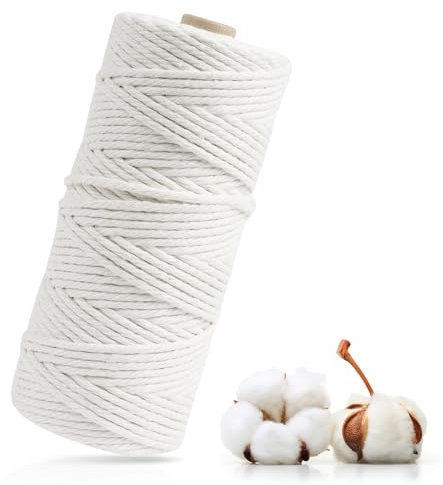 AUAUY Premium Makramee Garn, Baumwollgarn Makramee, | 3mm x 100m | 100% Baumwolle | Makramee Baumwollgarn für DIY Handwerk, Hängepflanze, Boho Deko, Blumenampel, Pflanzenbügel