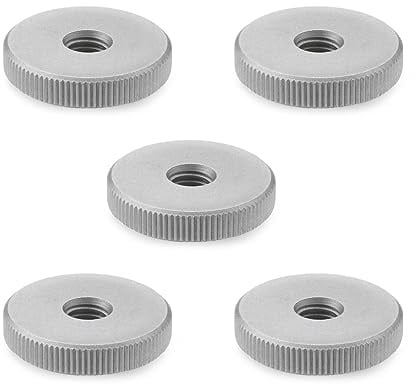 Ganter Normelemente | Flache Rändelmuttern | Rändelmuttern (niedrige Form) | DIN 467-M5-NI | 5 Stück | Edelstahl, matt gestrahlt | Gewinde: M5