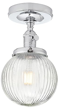 Yosoan Industrial Loft Bar Ribbed Glass Pendant Ceiling Light,Globe Ceiling Pendant Light Fitting for Kitchen Bedroom Living Room (Chrome)