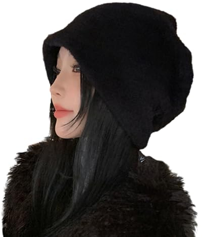 Reheyre Nachahmung Nerz Pelz Haufen Hut Koreanischen Stil Frauen Im Freien Warme Plüsch für Herbst Winter Super Weiche Verdickte Outfit Schwarz Einheitsgröße