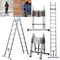 Extendable Telescopic Ladder, Folding Steel A-Frame Extending Ladder Height Adjustable Telescopic Step Ladder, Heavy Duty, Load Capacity 150KG, 2.5M/8.2FT +2.5M/8.2FT