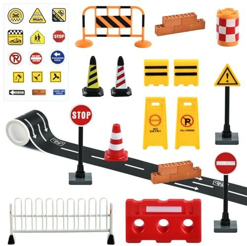 26 Stück Miniatur verkehrsschilder Spielzeug,Wichtel Baustelle Set,Verkehrsschilder Kinder,Mini straßenschilder,Straßensperre Spielzeug,Verkehr straßenschilder Spielzeug
