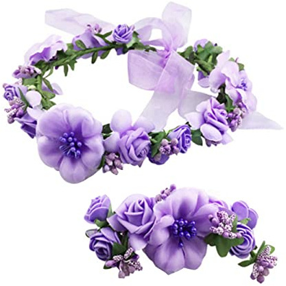 minkissy 2pcs Stirnbänder für Frauen Crown Floral Kopfschmuck Hochzeit Braut Kopfbedeckungen Armband