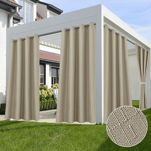 Leinen-Vorhänge für den Außenbereich, wasserdicht, 137 x 244 cm, Taupe, 4 Stück
