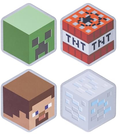 Sous-verres Métal à Dos en Liège Minecraft - Set de 4 - Steve, Creeper, Minerai de Diamant, Bloc TNT - Cadeau & Décor Cool pour Gamers Minecraft