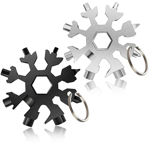 18-in-1 Snowflake Multi Tool,2 Pcs Snowflake Multitool Multitool Hex Wrench Screwdriver Allen Wrench Bottle Opener with Keyring for Outdoor Travel Camping Daily Tool
