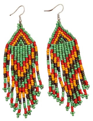Orecchini Pendenti Con Perline Lunghe - Orecchini Con Nappe Con Perline Colorate Alla Moda Bohémien, Orecchini Con Frange Da Donna In Stile Etnico Orecchini Con Gancio Per L'Orecchio Fatti A Mano,V
