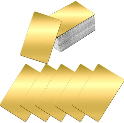 MaehSab Visitenkarten aus Metall, blanko, 0,2 mm, Aluminium, lasergraviert, goldfarben, Metallic-Namenskarten, DIY-Geschenk, VIP-Karten zum Selbermachen, 8,6 x 5,3 cm, 100 Stück