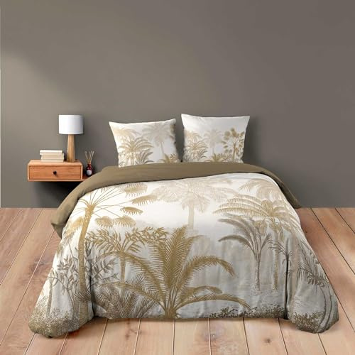 Douceur d'Intérieur, Parure de Lit 3 Pièces (260 x 240 cm) Cocoty Naturel, 100% Coton
