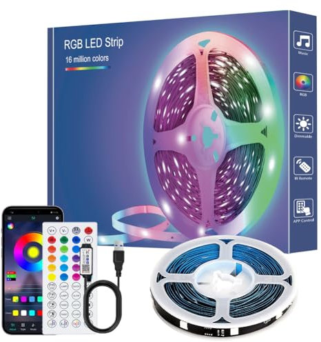 Led Strip Lights 1M/3.28ft, TV LED Backlight with Smart App Control Remote, 5050 RGB Music Sync Colour Changing, USB Smart LED Strip Light for TV,Computer, Monitor, Bedroom, Party and Home Decoration