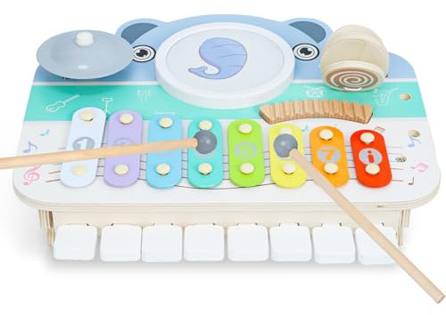 LZDMY Keyboard Kinder, 6-in-1 Schlagzeug Musikinstrumente für Kinder ab 1 2 3 Jahr mit Piano Xylophon Trommel,Baby Klavier Musikspielzeug für Geburtstag Ostern Weihnacht Geschenk Mädchen Junge