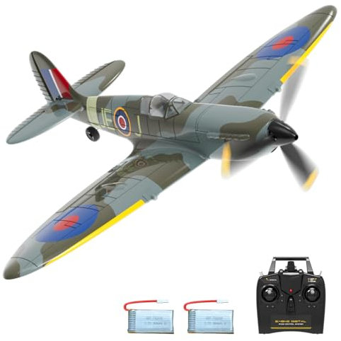 HAWK'S WORK 3-Kanal RC-Flugzeug Spitfire Fighter, Ferngesteuerter Warbird, Flugfertig, 2.4GHz 6-Achsen Gyro-Stabilisator, Einfach zu Fliegen für Kinder und Anfänger