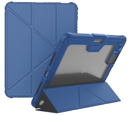 Nillkin Bumper Pro - Custodia in pelle PU progettata per Apple iPad Pro 11 2024, portapenne, copertura antiurto, stile pieghevole multiangolo/copertura per fotocamera posteriore, colore: blu
