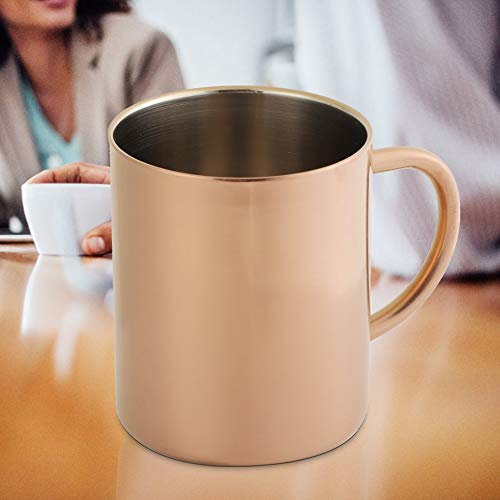 Tbest Kaffeetasse, Kaffeetasse, Edelstahltasse, Vergoldetes Kupfer, Roségold, Doppelschichtige Edelstahltasse, Kaffeetasse, Wassertasse, Becher Im IC-Stil, 400 Ml (Roségold)