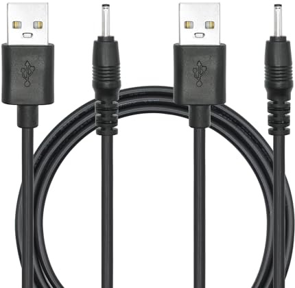 Riertostng 2Pcs USB to DC 2.5mm x 0.7mm Power Cord 3FT, 2.0 A Male to DC 2.5mm x 0.7mm Male Plug 5V 3A Power Charging Cable, for Lights, Fans, Speaker and More(Black)