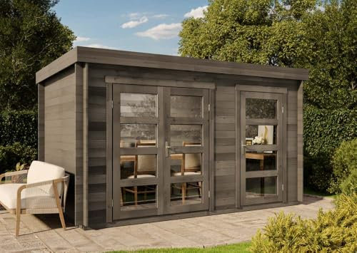 Alpholz Gartenhaus Paloma Grande aus Holz 398x230cm in Anthrazitgrau mit 28 mm Wandstärke inkl. Fußboden