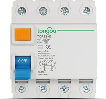 Disjoncteur, Disjoncteur Différentiel 4P 16A 63A 10mA 30mA 100mA 6KA RCCB RCD 400V Disjoncteur à courant résiduel électromécanique Disjoncteur différentiel Interrupteur de sécurité(4Pole 100mA,40A)