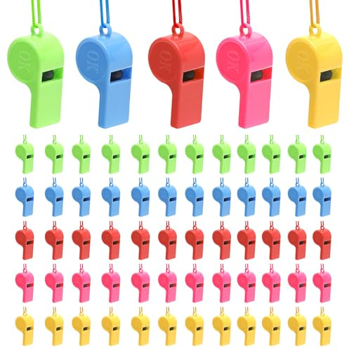 HENGBIRD 60 pcs sifflet pour adultes, sifflets professionnels en 5 couleurs avec cordon, sifflet d'arbitre pour adultes, pour adultes et situations d'urgence,événements sportifs et activités de groupe