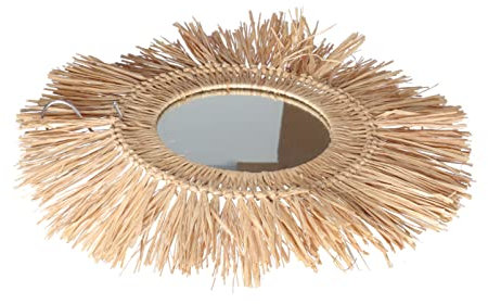 Cabilock Miroir Décoratif Suspendu Rond Vintage 40 Cm en Paille Tressée Naturelle Miroir Mural Cosmétique pour Salle De Bain Chambre Salon