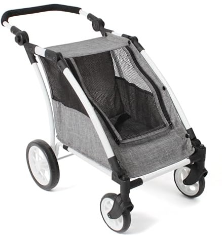 Bayer Chic 2000® Puppentrailer Roadster – Jeans grau – höhenverstellbarer Griff 33-71 cm – modernes Gestell – für Zwei Puppen bis 46 cm – 3-8 J.