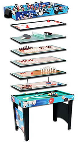 HUIBBGO 8-in-1-Tischfußballtisch, Fußball/Curling/Tischtennis/Schach/Dame/Bowling/Ring/Billard, für Spielzimmer, Spielhallen, Bar