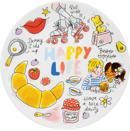 Blond Amsterdam Frühstücksteller Glückliches Leben, 22cm | Keramik, Positives Design, Für Frühstück & Brunch, Mikrowellengeeignet, Handwäsche empfohlen