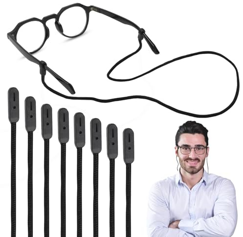 KQDRAVINE 8 Pezzi Cordino per Occhiali, Silicone Laccetti Riutilizzabile, per Attività All'aperto Come Sport, Sci, Pesca (Nero)