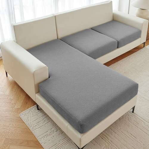 DeepDream Sofa Sitzkissenbezug Stretch Sofabezug 3 Stück, L Form Elastisch Sofa Überzug, Waschbarer Sofabezug, Rutschfester Universal Couch Überzug (Dunkelgrau, 2X Sitzbezüge + 1x Chaiselongue-Bezug)