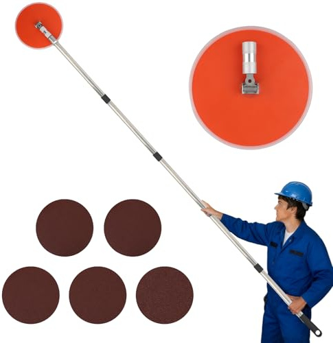 Lijadora de varilla para paneles de yeso de 200 cm 360°, lijadora para paneles de yeso con varilla de extensión ajustable para paredes y techos, incluye 5 hojas de lija (grano 80, 120, 150, 180, 240)