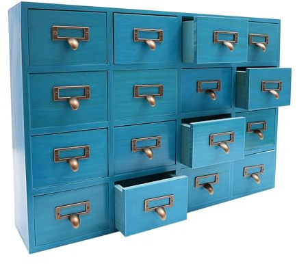 16 Schubladen Aufbewahrungsschrank,Kommode Apothekerschrank Aus Holz Mit Metall Griffen Blau Desktop Organizer Für Büro Wohnzimmer Küche Apotheke