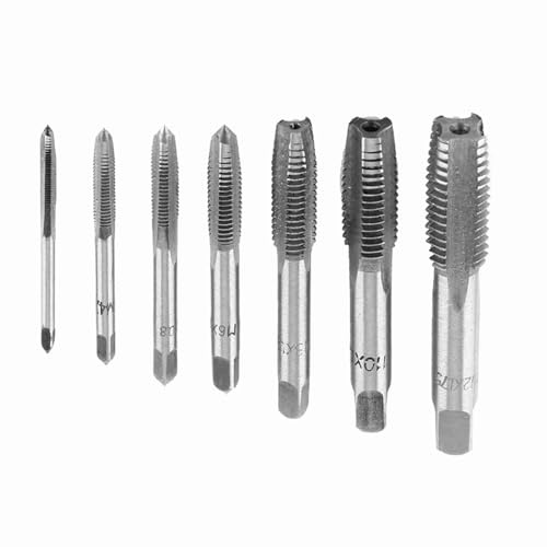 SIXRUN 7-teiliger Metrisches Gewindebohrer-Set M3 M4 M5 M6 M8 M10 M12 Hochfester Wälzlagerstahl Schraubengewindebohrer Werkzeug-Set für Holz Kunststoff Aluminium