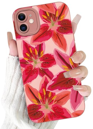 Tivkofk Cute Flower Print Phone Case for iPhone 11 floral Pattern Case 6.1, Aesthetic Trendy Stylish Design Women Girly Cover Slim Silicone Shockproof Camera Protective, Red