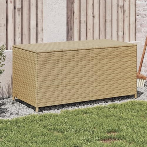 Brokky Polyrattan Aufbewahrungsbox Gartenbox wetterfest mit Deckel und Gasdruckfedern für Garten, Terrasse und Balkon-Mischung aus Beige-100 x 50 x 50 cm