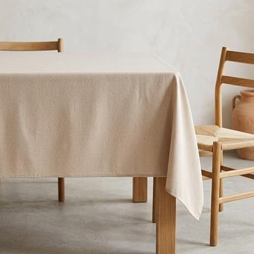 GAMUSI Mantel Antimanchas Liso Rectangular Tejido Jaspeado, Tacto Natural, 140x100 cm, Beige