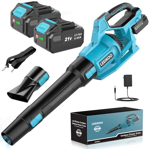 21V Soffiatore a Batteria, Soffiatore Foglie con 2 Batterie 4,0Ah, 3 Impostazioni di Velocità, 2 Tubi di Soffiaggio Staccabili, Cintura per la Pulizia del Giardino