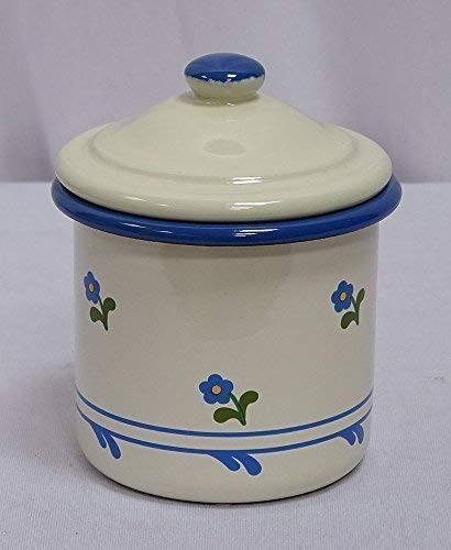 linoows Emaille Zuckerdose, Küchenbehälter, Vorratsdose Deckel, Creme Blümchen