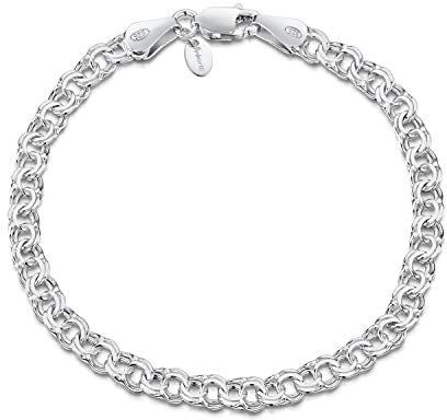 Amberta 925 Sterling Silver 4.5 mm Double Curb Chain Bracelet Length 8 inch / 20 cm (8)