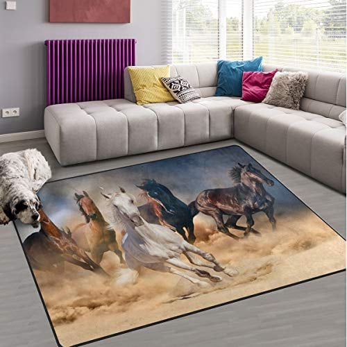 Naanle Rutschfester Teppich für Wohnzimmer, Esszimmer, Schlafzimmer, Küche, 100 x 150 cm, afrikanisches Tier, Pferd, Kinderzimmer, Teppich, Yogamatte