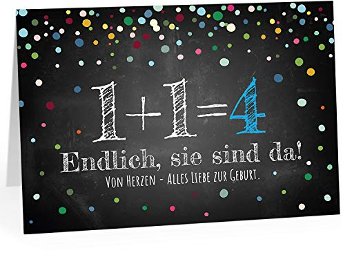Große XXL Design Geburtskarte zur Geburt/Zwillinge/Klappkarte/mit Umschlag / A4 / 1 1=4/2 Jungen/Baby geboren/Grußkarte zur Gratulation Eltern
